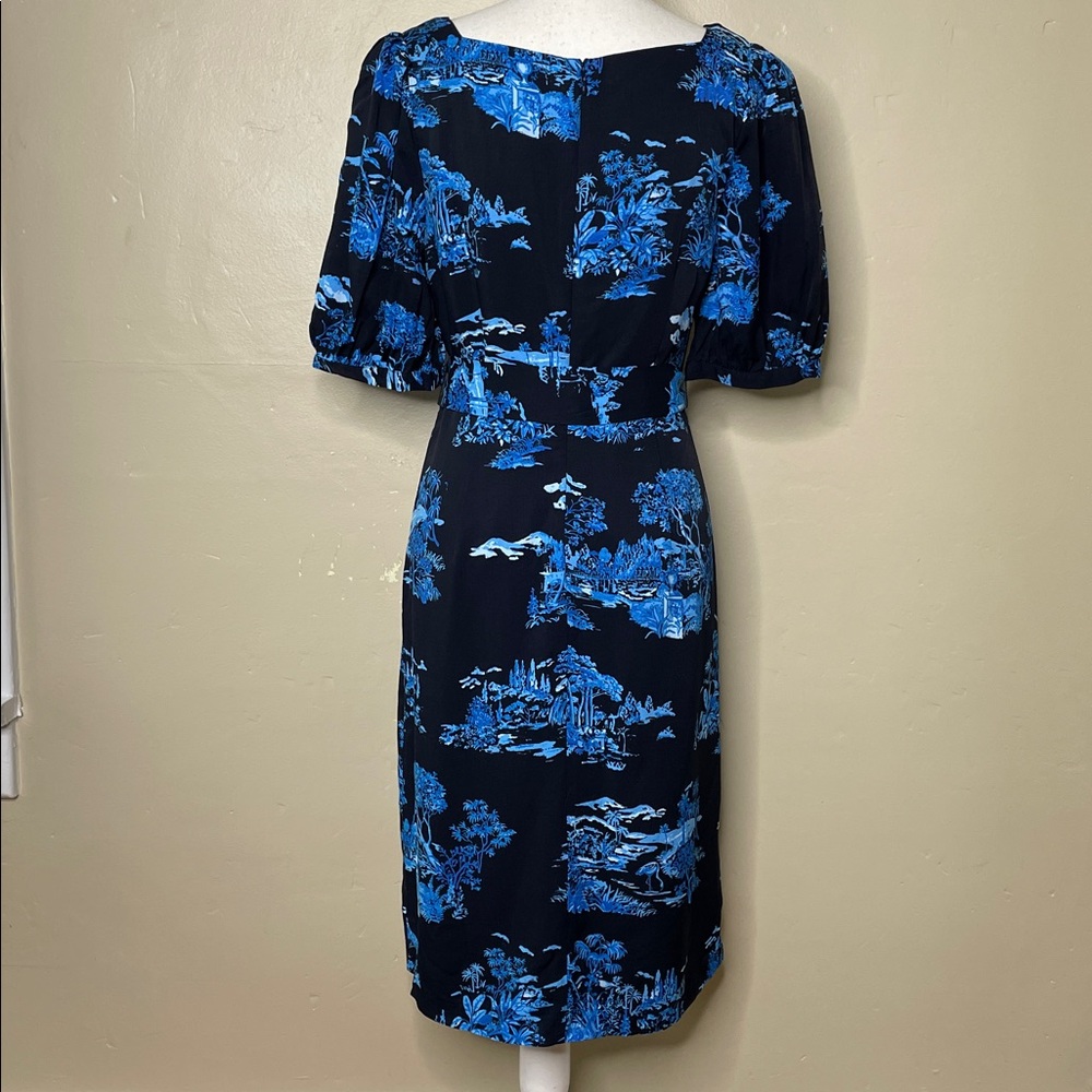 ANN TAYLOR Petite Blue & Black Floral Toile Square NIGHT SKY MIDI Dress 6P - Picture 3 of 15